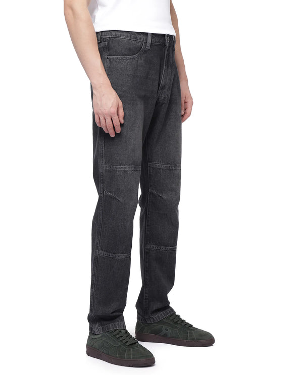 Rare Rabbit Men Oleg Dark Grey Cotton Fabric Mid Wash Cut and Sew Regular Fit Plain Denim Pant