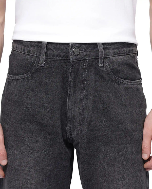 Rare Rabbit Men Oleg Dark Grey Cotton Fabric Mid Wash Cut and Sew Regular Fit Plain Denim Pant