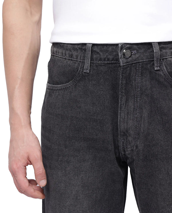 Rare Rabbit Men Oleg Dark Grey Cotton Fabric Mid Wash Cut and Sew Regular Fit Plain Denim Pant