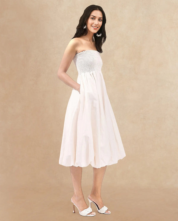 Rareism Womens Oligue Beige Dress Off Shoulder Solid