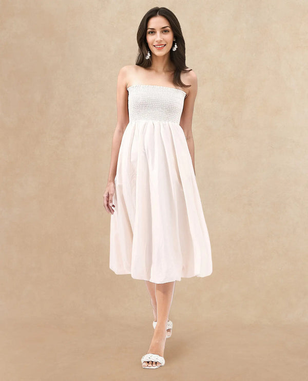 Rareism Womens Oligue Beige Dress Off Shoulder Solid