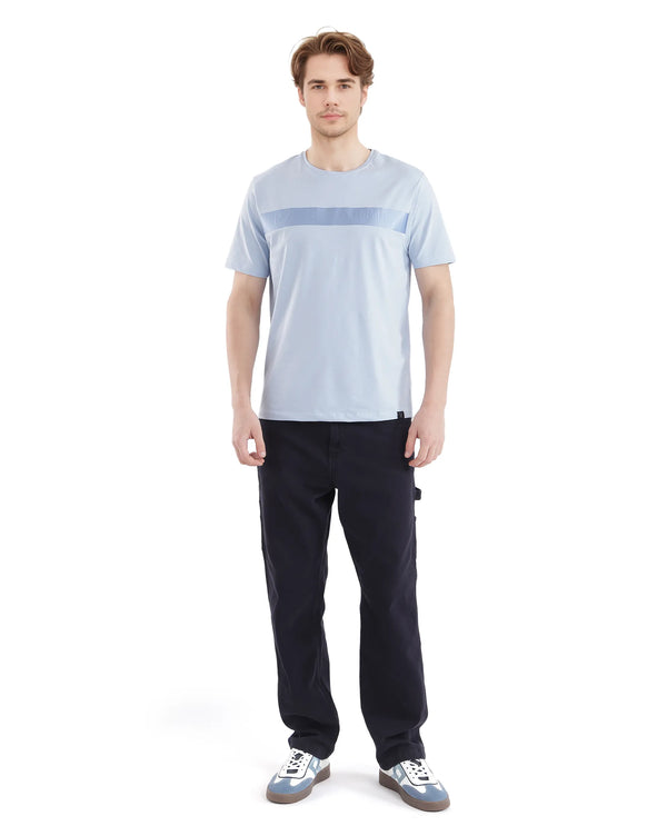 Rare Rabbit Men's Olios-1 Light Blue Cotton Lycra Fabric Short Sleeve Crew Neck Graphic Print T-Shirt