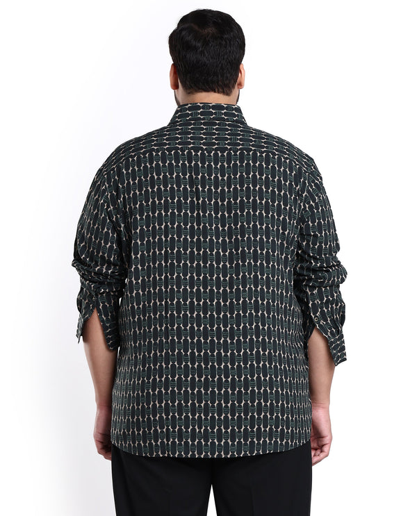 Rare Rabbit Mens Oliver Green Viscose Fabric Full Sleeves Geometric Print Shirt Plus Size