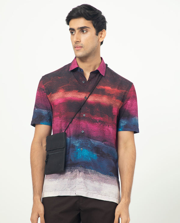 Rare Rabbit Men's Ombren Ss Black Shirt Half Sleeves Ombre Shirt