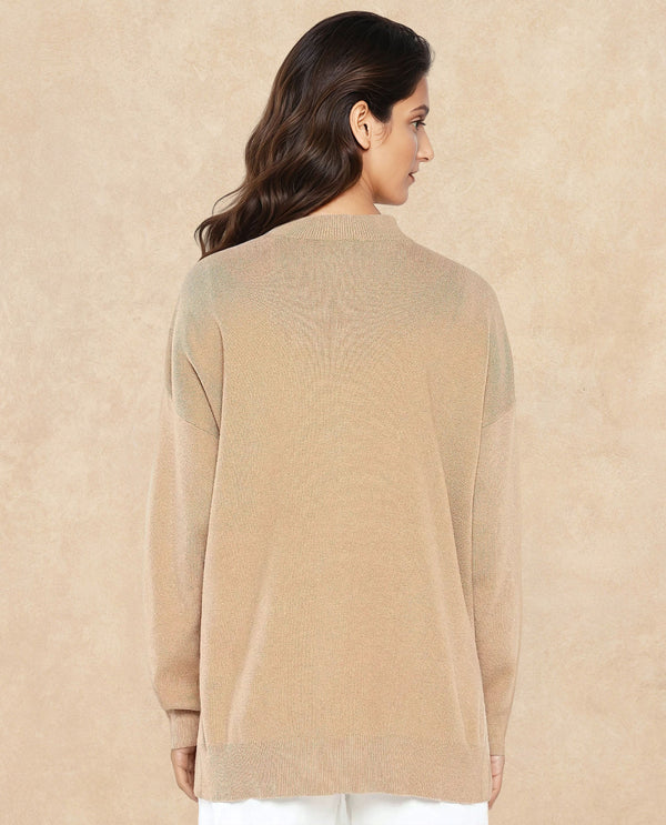 Rareism Women Omerli T Beige Oversized Fit Plain Sweater