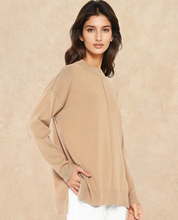 Rareism Women Omerli T Beige Oversized Fit Plain Sweater
