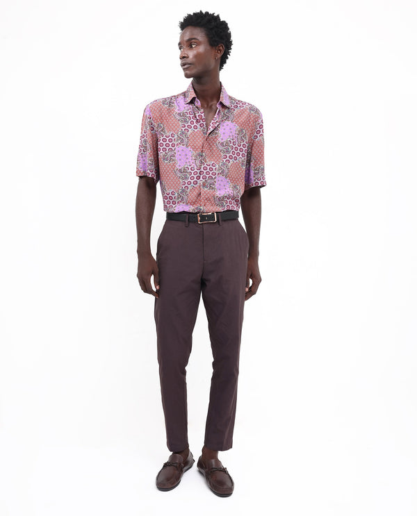 Rare Rabbit Men's Onslo SS Brown Viscose Fabric Short Sleeves Boxy Fit Abstract Botanical Print Shirt