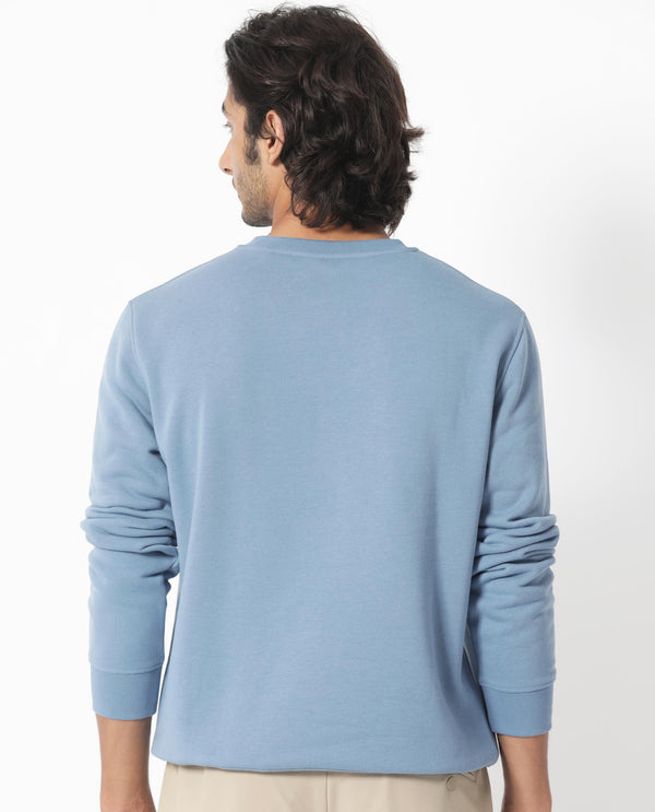 Rare Rabbit Men's Oranj Blue Cotton Polyester Fabric Full Sleeves Embroidery Branding Sweatshirt