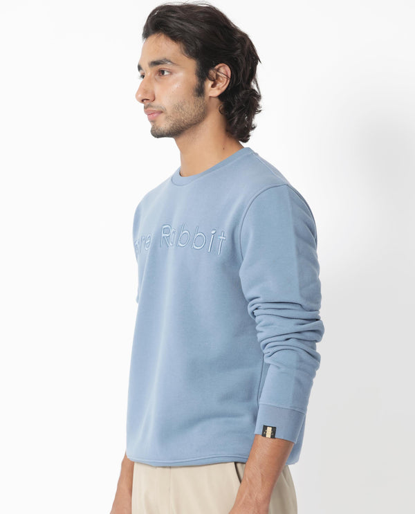 Rare Rabbit Men's Oranj Blue Cotton Polyester Fabric Full Sleeves Embroidery Branding Sweatshirt