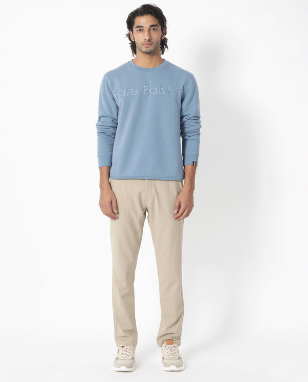 Rare Rabbit Men's Oranj Blue Cotton Polyester Fabric Full Sleeves Embroidery Branding Sweatshirt