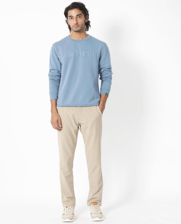 Rare Rabbit Men's Oranj Blue Cotton Polyester Fabric Full Sleeves Embroidery Branding Sweatshirt