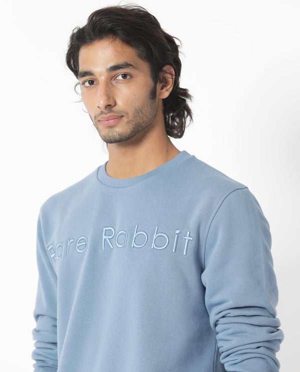 Rare Rabbit Men's Oranj Blue Cotton Polyester Fabric Full Sleeves Embroidery Branding Sweatshirt
