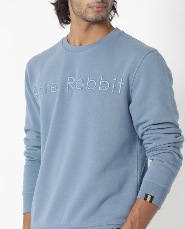 Rare Rabbit Men's Oranj Blue Cotton Polyester Fabric Full Sleeves Embroidery Branding Sweatshirt