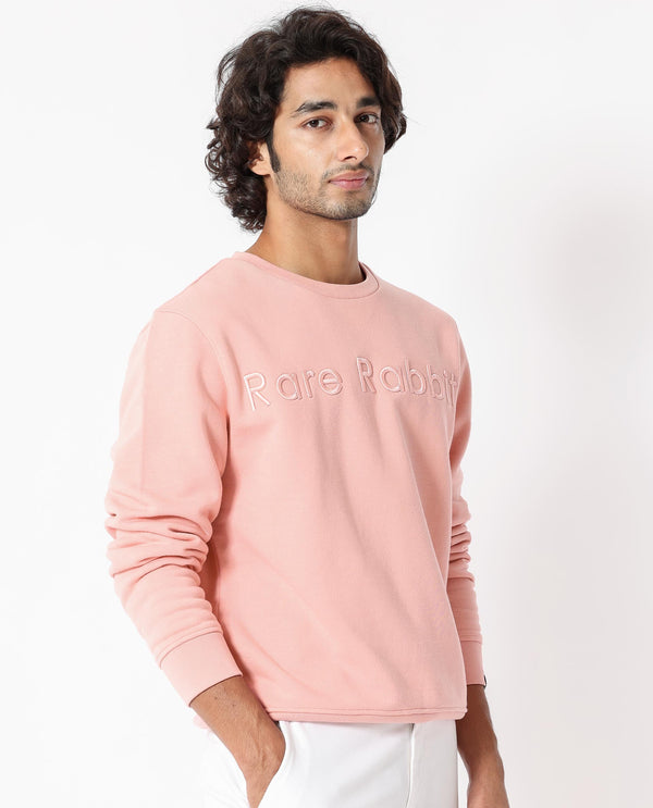 Rare Rabbit Men's Oranj Orange Cotton Polyester Fabric Full Sleeves Embroidery Branding Sweatshirt