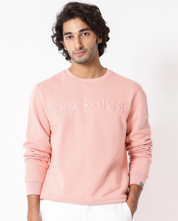 Rare Rabbit Men's Oranj Orange Cotton Polyester Fabric Full Sleeves Embroidery Branding Sweatshirt