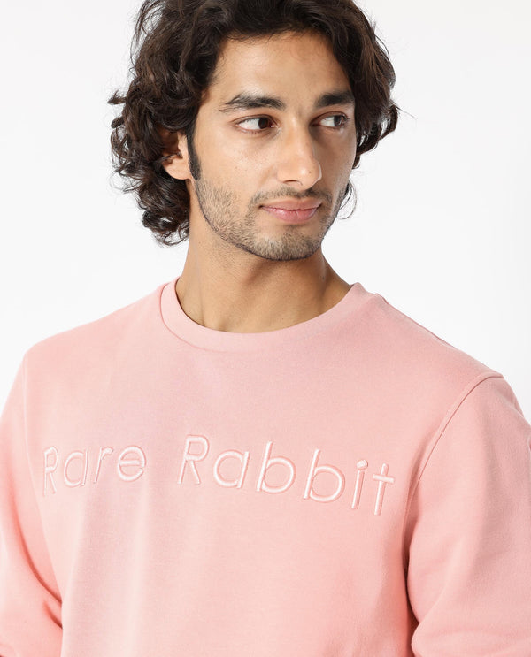 Rare Rabbit Men's Oranj Orange Cotton Polyester Fabric Full Sleeves Embroidery Branding Sweatshirt