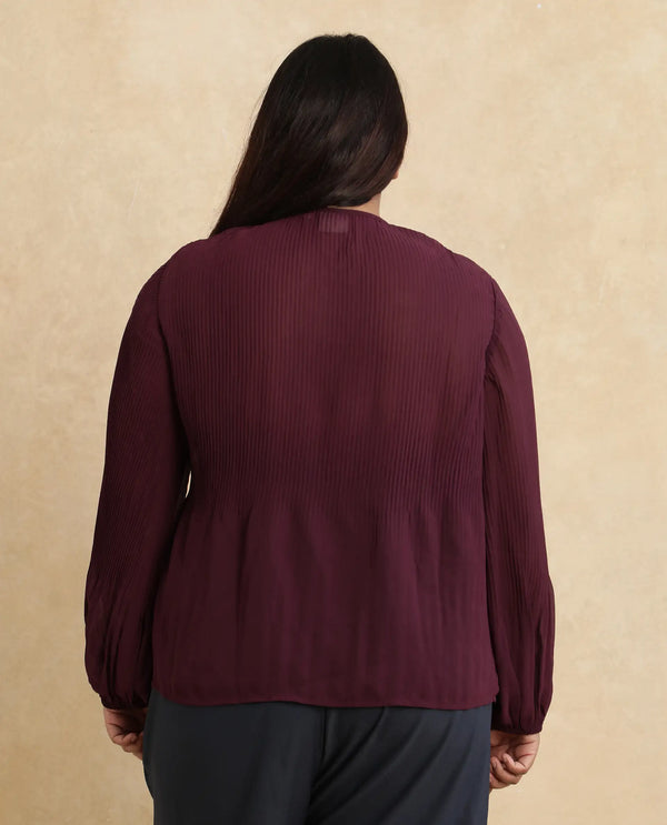 Rareism Women Ordu Purple Polyester Fabric Full Sleeve Mandarin Collar Plain Top