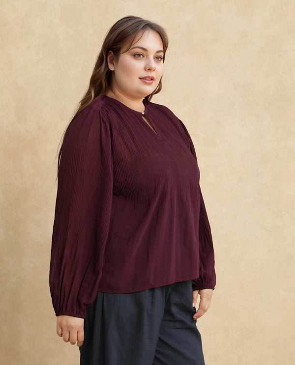 Rareism Women Ordu Purple Polyester Fabric Full Sleeve Mandarin Collar Plain Top