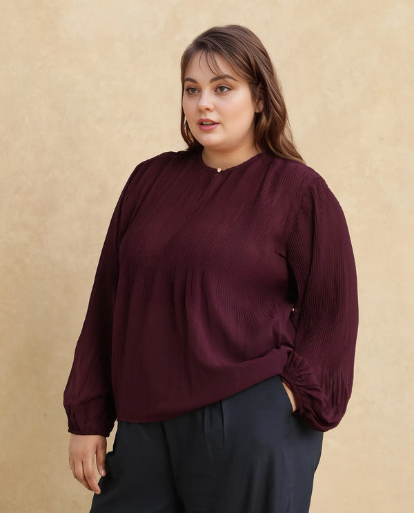 Rareism Women Ordu Purple Polyester Fabric Full Sleeve Mandarin Collar Plain Top