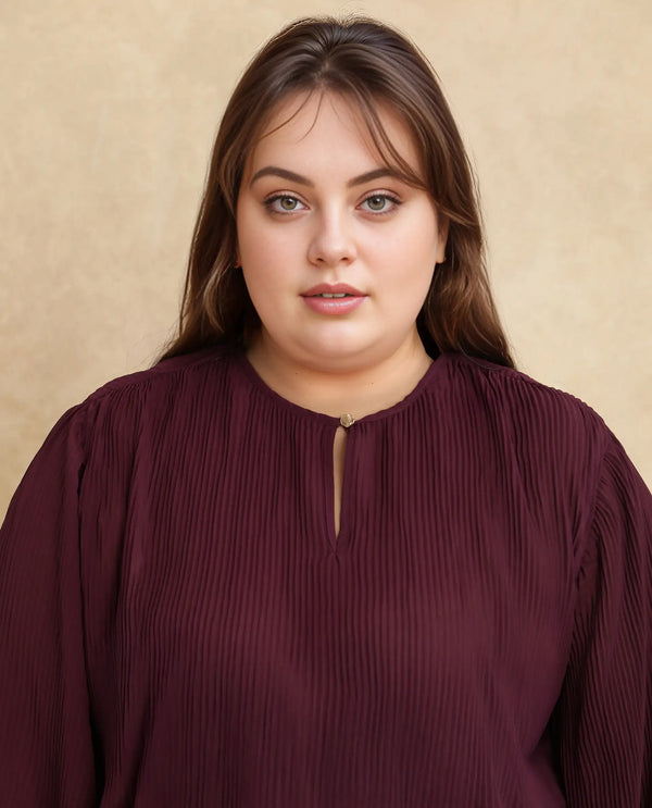 Rareism Women Ordu Purple Polyester Fabric Full Sleeve Mandarin Collar Plain Top