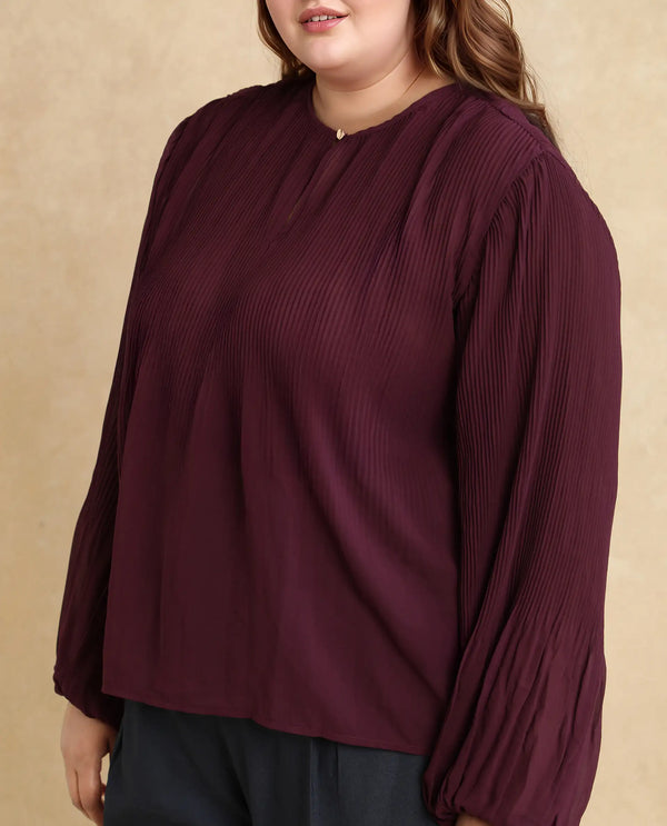 Rareism Women Ordu Purple Polyester Fabric Full Sleeve Mandarin Collar Plain Top