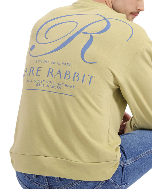 Rare Rabbit Men's Ore Pastel Green Cotton Blend Fabric Full Sleeve Crew Neck Boxy Fit Printed Sweatshirt