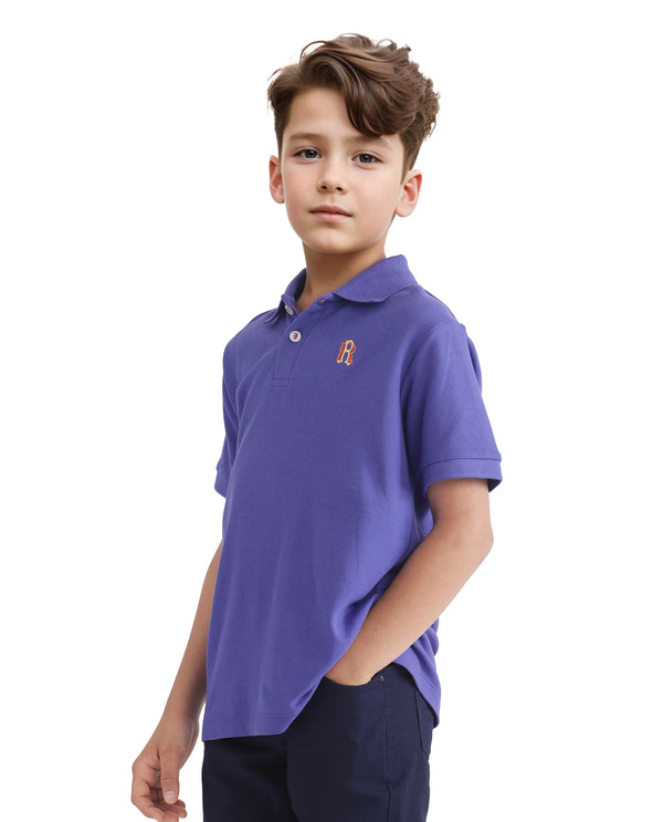 Rare Ones Kids Orik Purple Cotton Short Sleeve Embroidered Regular Fit Polo