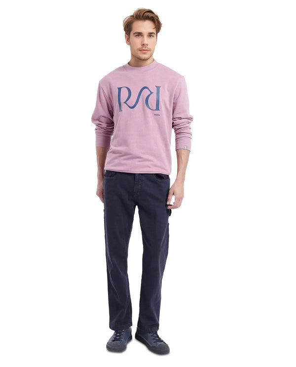 Rare Rabbit Men's Oris Dusky Pink Cotton Blend Fabric Full Sleeve Crew Neck Printed Sweatshirt