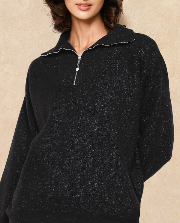 Rareism Women Ortaca Black Full sleeves Relaxed Fit Zipper Closure Plain Sweater