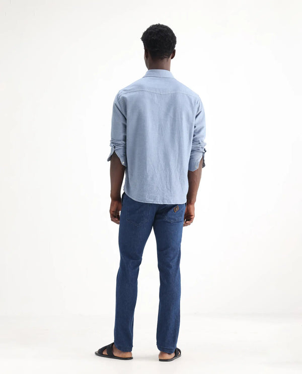 Rare Rabbit Men's Osmar Blue Mid Wash Mid-Rise Stretch Jeans