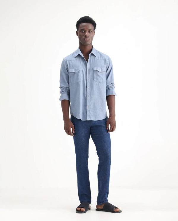 Rare Rabbit Men's Osmar Blue Mid Wash Mid-Rise Stretch Jeans