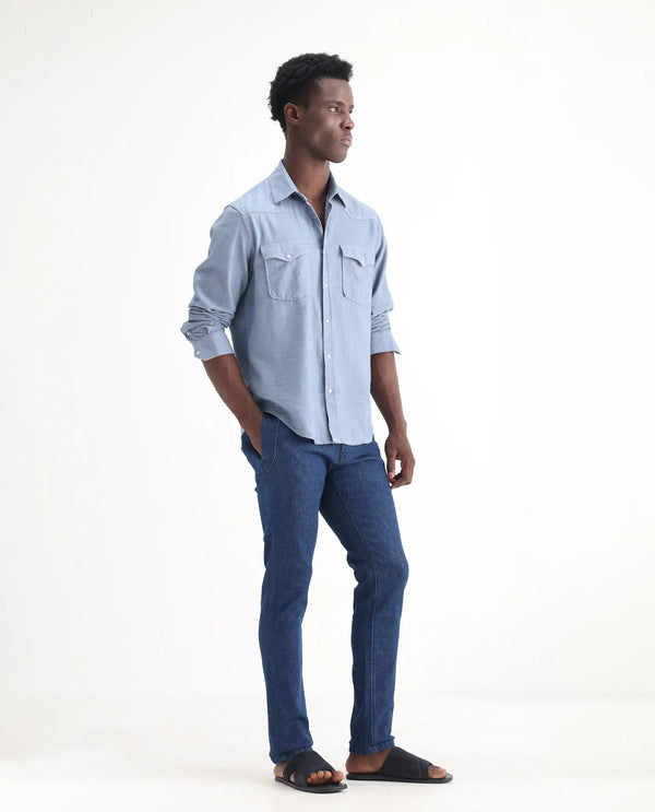 Rare Rabbit Men's Osmar Blue Mid Wash Mid-Rise Stretch Jeans
