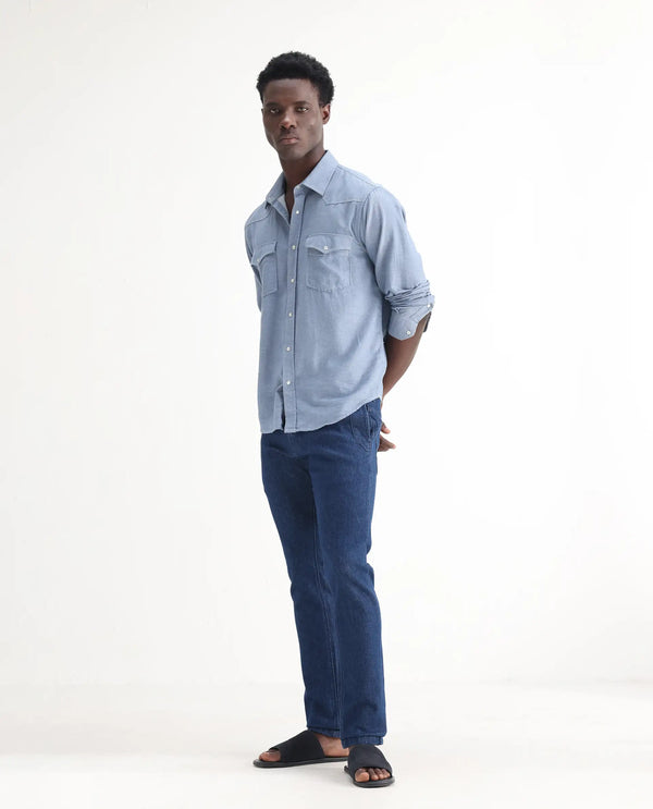 Rare Rabbit Men's Osmar Blue Mid Wash Mid-Rise Stretch Jeans