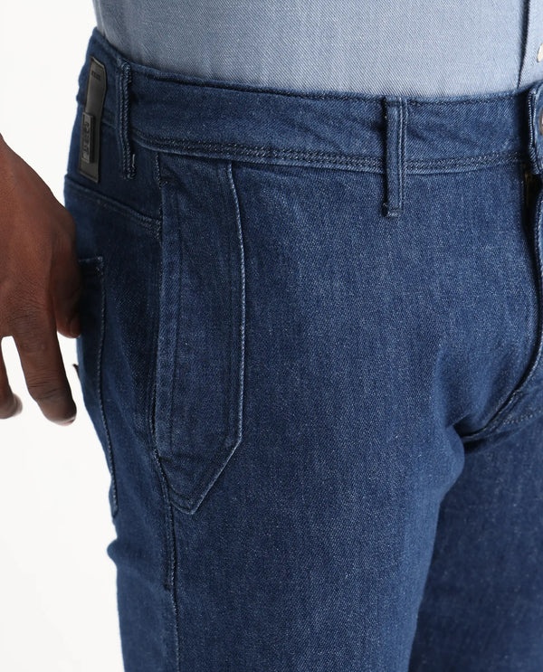Rare Rabbit Men's Osmar Blue Mid Wash Mid-Rise Stretch Jeans