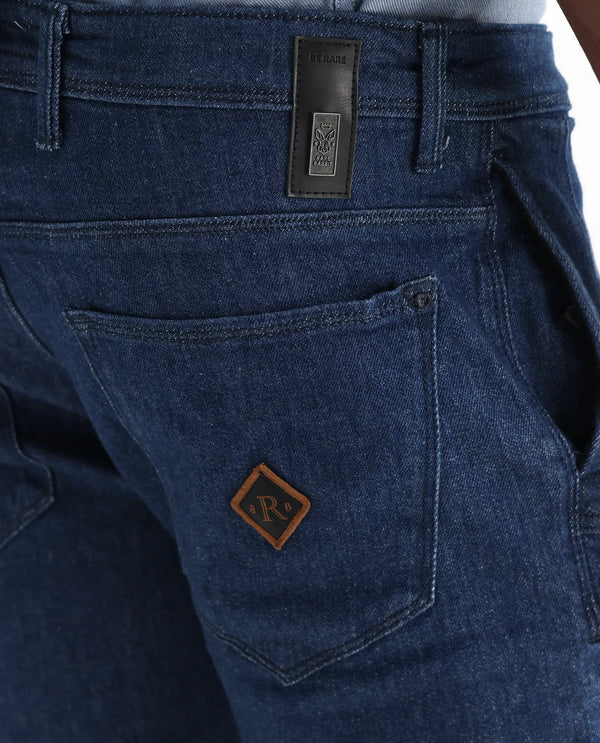Rare Rabbit Men's Osmar Blue Mid Wash Mid-Rise Stretch Jeans