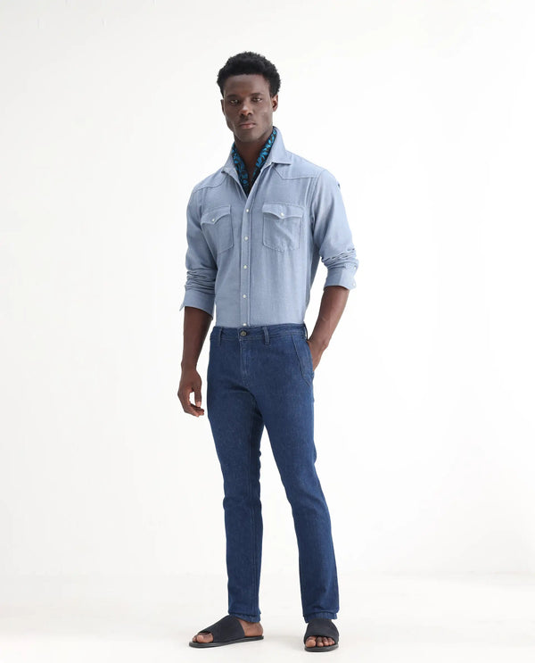 Rare Rabbit Men's Osmar Blue Mid Wash Mid-Rise Stretch Jeans