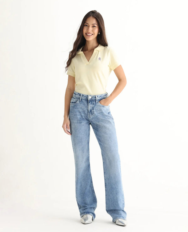 Rareism Women Osseo Pastel Blue Cotton Elastane Fabric Solid Regular Length Jeans