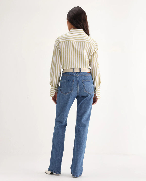 Rareism Women Osseo Blue Cotton Elastane Fabric Solid Regular Length Jeans