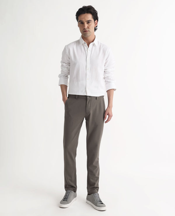 Rare Rabbit Mens Otago White Cotton Fabric Full Sleeves Regular Fit Solid Twill Shirt