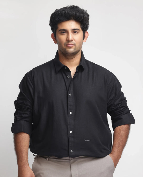 Rare Rabbit Mens Otago Black Cotton Fabric Full Sleeves Regular Fit Solid Shirt Plus Size
