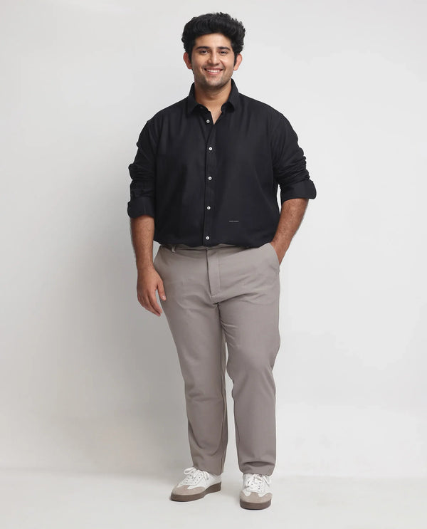 Rare Rabbit Mens Otago Black Cotton Fabric Full Sleeves Regular Fit Solid Shirt Plus Size