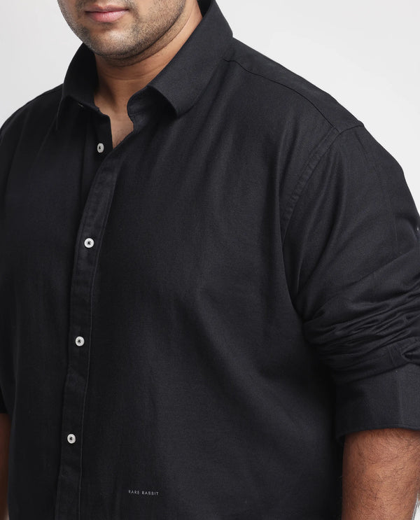 Rare Rabbit Mens Otago Black Cotton Fabric Full Sleeves Regular Fit Solid Shirt Plus Size