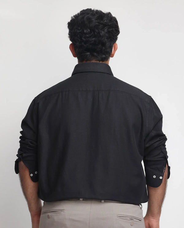 Rare Rabbit Mens Otago Black Cotton Fabric Full Sleeves Regular Fit Solid Shirt Plus Size