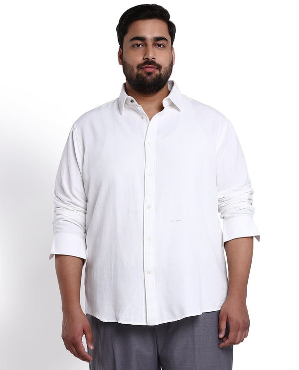 Rare Rabbit Mens Otago White Cotton Fabric Full Sleeves Plus Size Fit Solid Twill Shirt