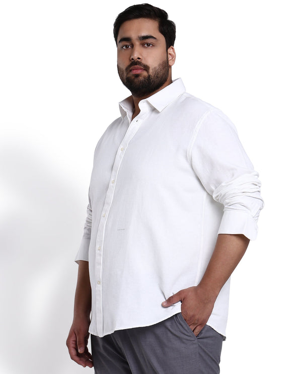 Rare Rabbit Mens Otago White Cotton Fabric Full Sleeves Plus Size Fit Solid Twill Shirt