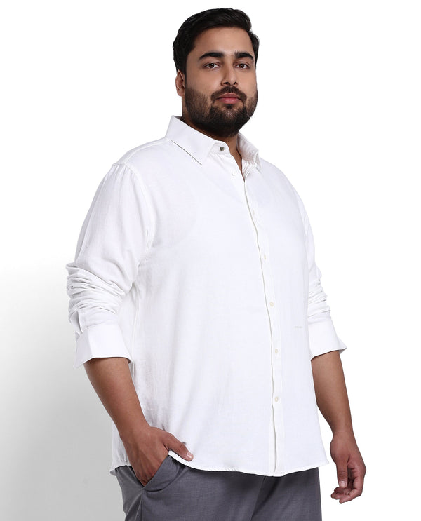 Rare Rabbit Mens Otago White Cotton Fabric Full Sleeves Plus Size Fit Solid Twill Shirt