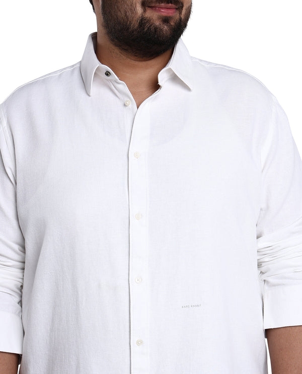 Rare Rabbit Mens Otago White Cotton Fabric Full Sleeves Plus Size Fit Solid Twill Shirt
