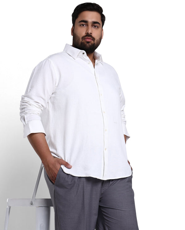Rare Rabbit Mens Otago White Cotton Fabric Full Sleeves Plus Size Fit Solid Twill Shirt