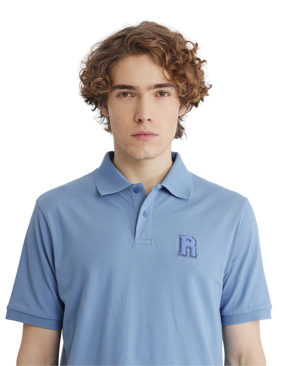 Rare Rabbit Men Otes Blue Short Sleeve Regular Fit Embroidered Branding Plain Polo