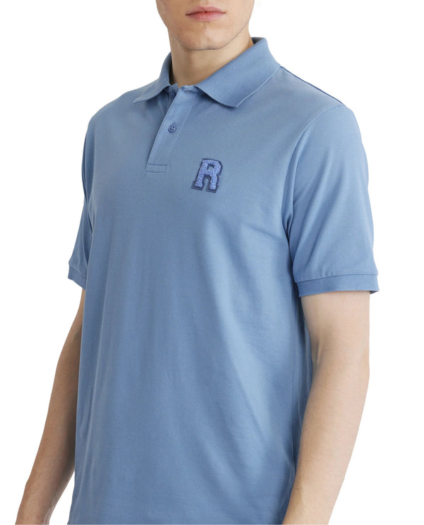 Rare Rabbit Men Otes Blue Short Sleeve Regular Fit Embroidered Branding Plain Polo
